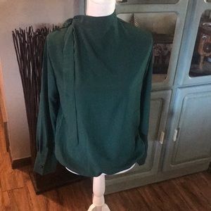Hunter green side tie blouse